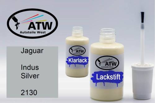 Jaguar, Indus Silver, 2130: 20ml Lackstift + 20ml Klarlack - Set, von ATW Autoteile West.